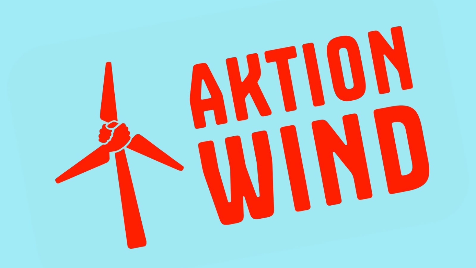 Auf türkisem Hintergrund steht "Aktion Wind" und roter Schrift.