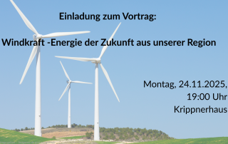 Auf dem Bild sind alle relevanten Daten zu sehen. Im Hintergrund sind Windräder zu sehen.