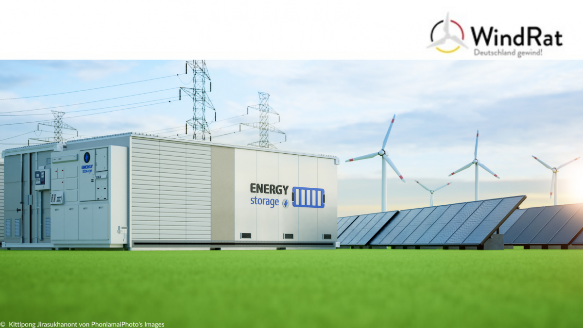 Auf dem Bild sind erneuerbare Energien, wie Wind und Solar zu sehen.