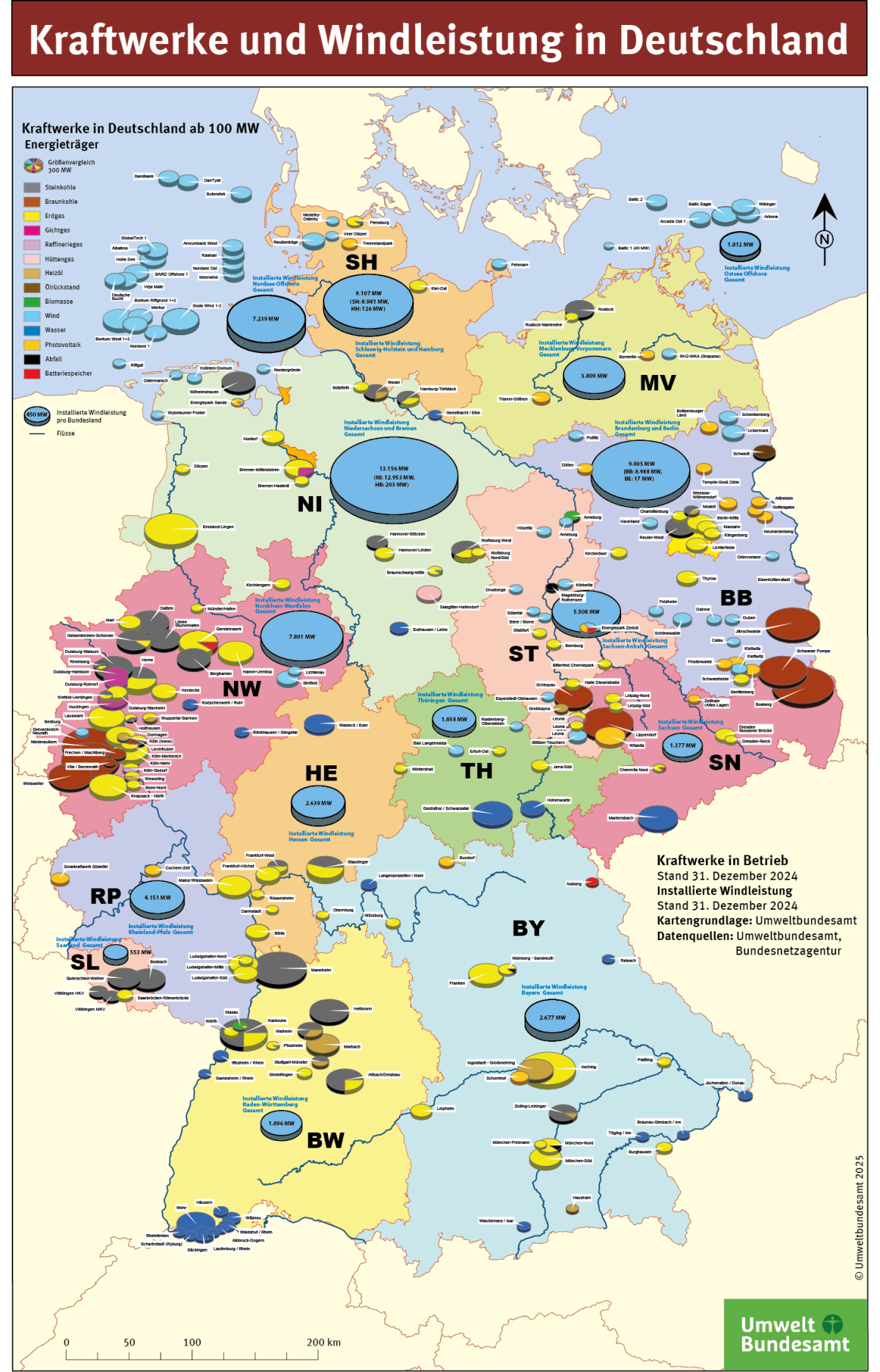 Kraftwerke und Windleistung in Deutschland 2024, Umweltbundesamt